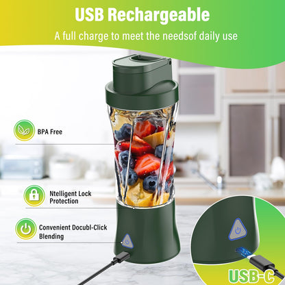 Portable Blender, 360W Personal Blender for Shakes and Smoothies for Kitchen, 24 Oz BPA Free Traveling Juicer Cup and Lid with 6 Blades, Self Cleaning Portable Juicer for Kitchen/Travel/Gym, Black