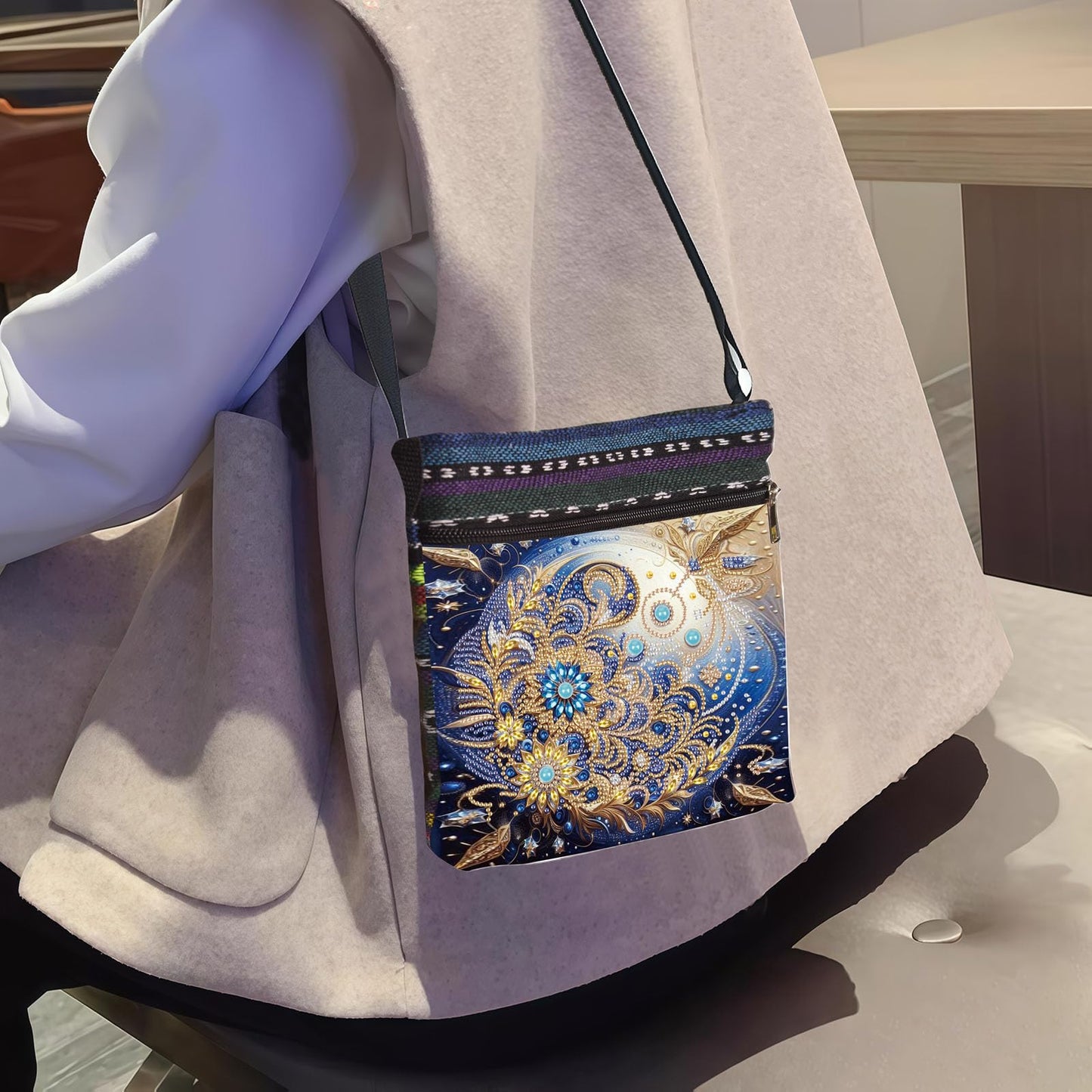 LSQFS 5D Diamond Painting Shoulder Bag, DIY Diamond Art Kits for Adults with Adjustable Strap & Zipper, Artistic Handbag for Women, Perfect for Shopping & Daily Use