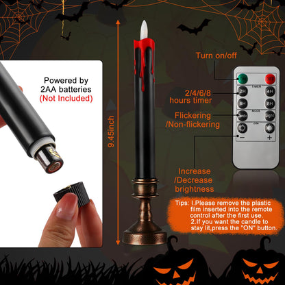 Sratte 12 Sets Halloween Blood Dripping Candle Holder Decoration LED Flameless Candlestick with Remote Battery Operate Vampire Tears Spooky Scary Creepy Decor for Indoor Home (Brown Holder)