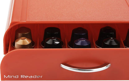Mind Reader Nespresso Compatible Capsule Drawer, Countertop Organizer for Coffee Pod Storage, 9.25"L x 15"W x 2"H, Red