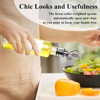 GIXSEGIE Olive Oil Dispenser Bottle with Bamboo Tray, Oil and Vinegar Set with Metal Pour Spout for Kitchen