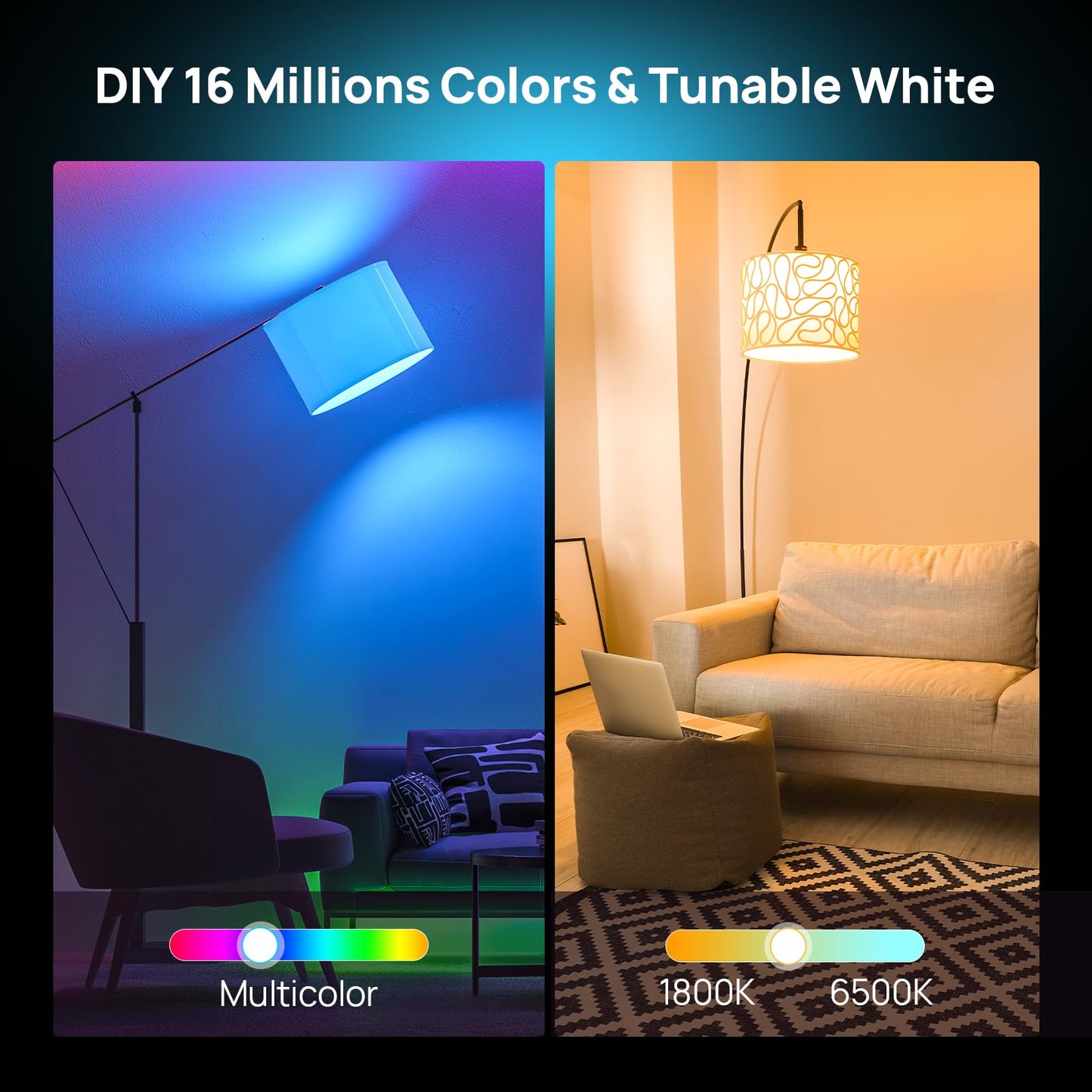 Consciot Smart Light Bulbs, WiFi Bluetooth Color Changing LED Light Bulb, Music Sync, 60W Equivalent Smart Bulb, A19 E26 RGBTW Light Bulbs That Works with Alexa/Google Home/Apple Home/Siri, 3 Pack