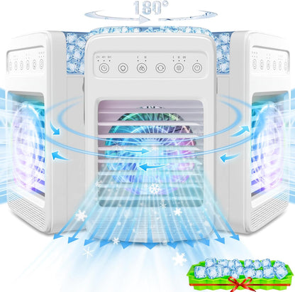 Portable Air Conditioners with 180° Oscillation, Mini AC Unit, 4 Wind Speeds, Large Water Tank for Room