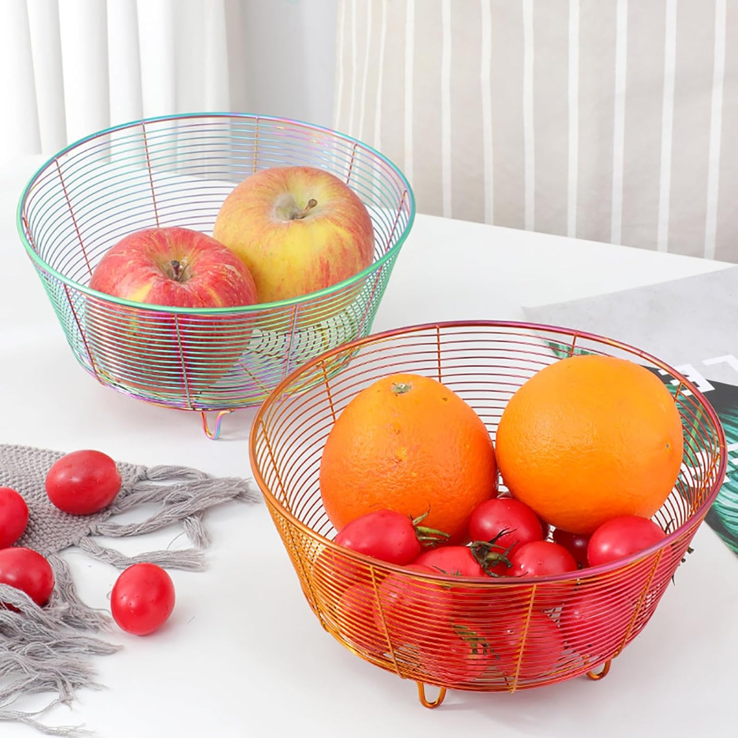 Meisha Round Fruit Bowl, Creative Mesh Dish Basket, Large Metal Wire Storage for Fruit, Vegetables, Snacks