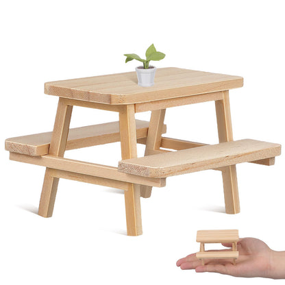 Garneck 1/12 Scale Miniature Dollhouse Picnic Table and Chairs Set: Wooden Tiny Dollhouse Furniture for DIY Micro Scenes Fairy Garden Decoration & Photography Prop