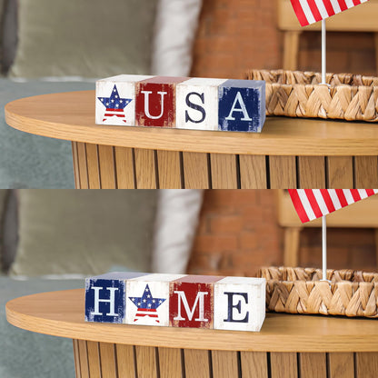 COCHIE 4th of July Decorations Wooden Stars, Patriotic Memorial Day Star Tiered Tray Decor Set of 4, Fourth of July Red White Blue Decoration for Home Office Table Shelf