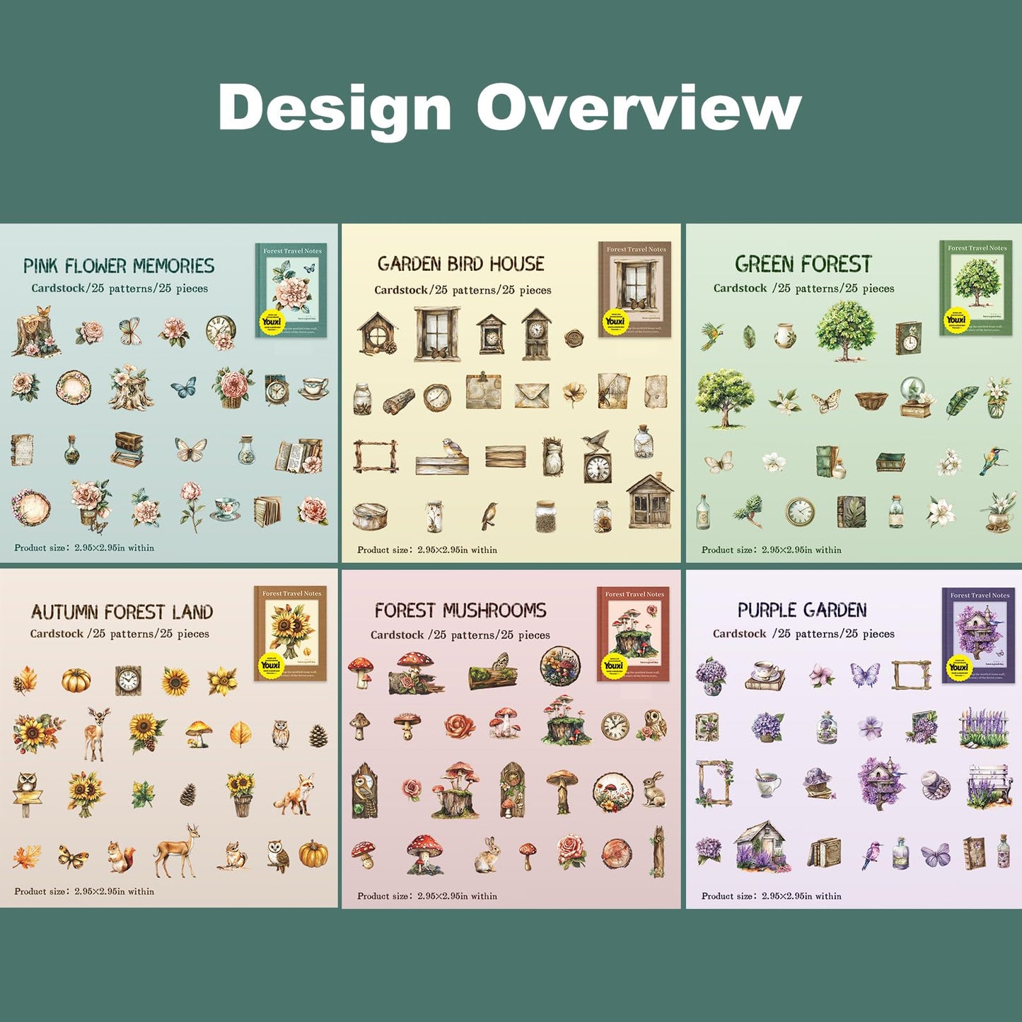 AuriicLeaf Woodland Forest Cardstock Sticker Set, 150PCS Vintage Nature-Themed Stickers for Scrapbooking, Journaling, Collage, and DIY Crafts