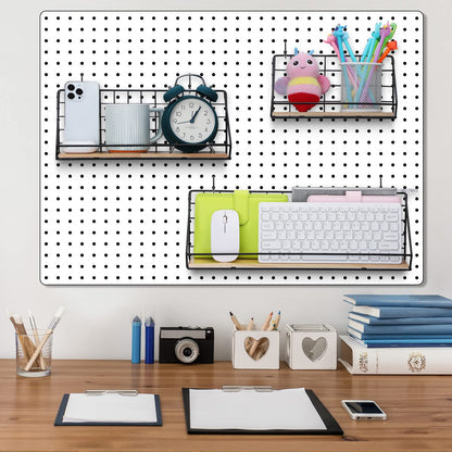 Roowest 3 Sets Metal Pegboard Shelves with Steel Peg Board Brackets and Hooks Wall Organizer Storage Display Tray Accessories for Craft Room Home Office Garage Nursery Workbench Kitchen(Black)