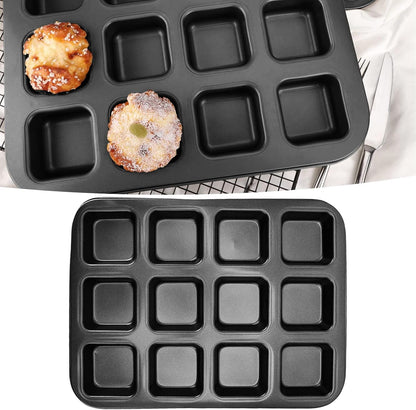 Carbon Steel Brownie Bar Pan, Mini Loaf Muffin Bakeware Mold Set with 12 Cavity, Black