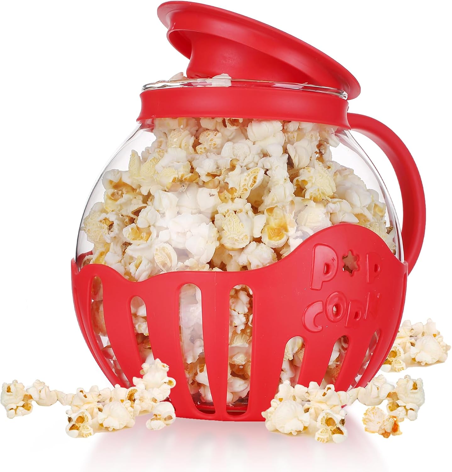 MMUGOOLER Glass Microwave Popcorn Popper, 2.25QT Original Popcorn Jar with Silicone Lid, BPA Free