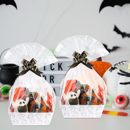 Kolewo4ever 36Pcs 12 Pack Halloween Basket Boo Basket Set 8x10inch Ghost Baskets for Gifts Empty to Fill with Baskets Empty Bags Pull Bows for Halloween Holiday