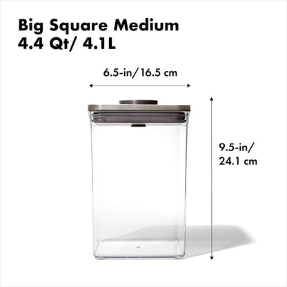 4.4 OXO Steel POP Container Big Medium Square - Qt for Flour, Sugar and More,Grey