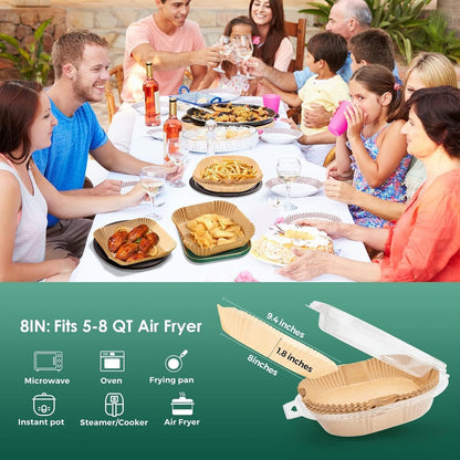Skiennix Air Fryer Paper Liners - 400 Pcs Heavy-Duty Non-Stick Parchment for 2-4 Qt Baskets | 6.5" Square