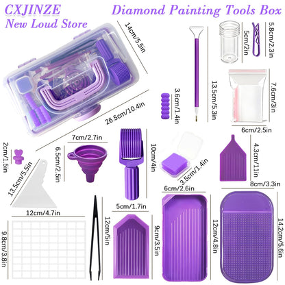 Diamond Painting Tools and Accessories Kits - All-in-One Accessories Set with 57 Storage Containers Purple, Ergonomic Pen, Trays, Roller & More Complete DIY Craft Organizer for Adults