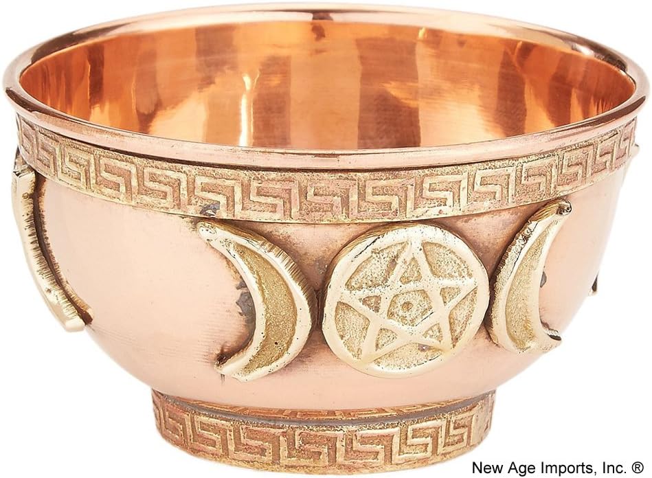 New Age Imports, Inc. Triple Moon Pentacle Copper - 3" for Altar, Ritual use, Incense Burner