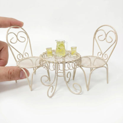 6 PCS Dollhouse Miniature Bistro Table & Chairs Set with Lemonade Pitcher and Cups 1 12 Scale Metal Furniture Fairy Garden Kitchen Decoration Accessories