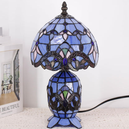 TCODTPOL Small Tiffany Lamp Stained Glass Table Lamp Mini Mother Daughter Vase Desk Accent Light for Bedroom Bedside Reading Home Antique Style Decor 8X14 Inches (Blue Baroque)