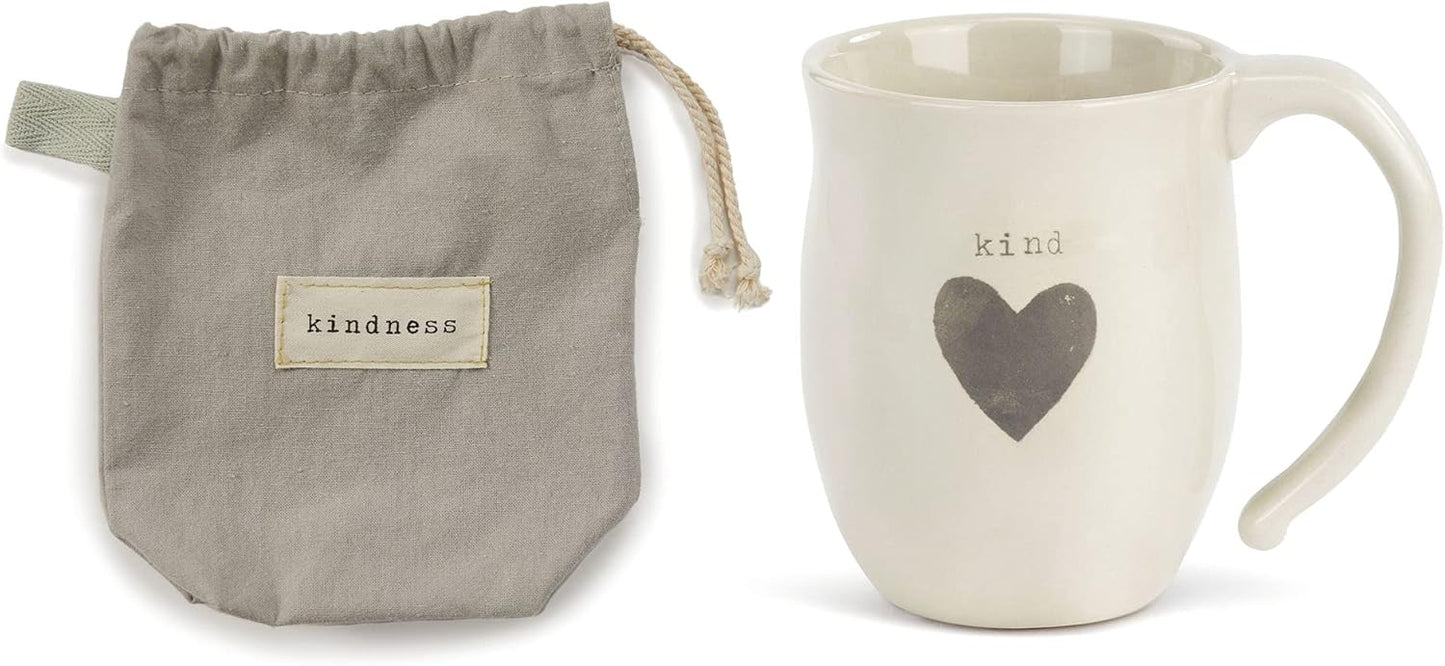DEMDACO Kind Heart Cream Inspirational Ceramic Stoneware Coffee Mug, 16 Ounce