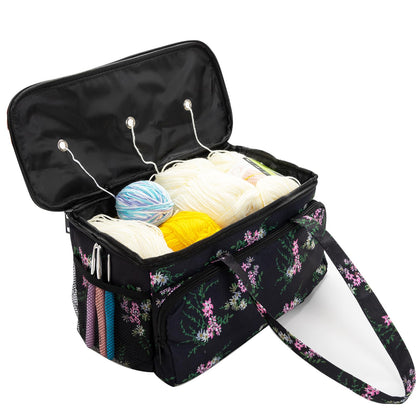 Ryhiac Yarn Storage Organizer Tote Bag Knitting Project Bag Yarn Holder Traveling Crochet Handbag Floral for Bulk Yarns,Crochet Hooks,Knitting Needle,Crochet Acessories