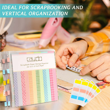 Caydo Scrapbook Paper Storage Organizer with 60 Sticky Index Tabs, 10 Pack Plastic Paper Storage Bag for Holding 12 x 12 Inch Scrapbooking Cardstock Vinyl File