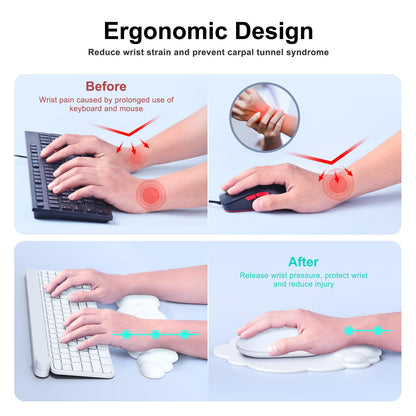 MOKURU Cloud Mouse Pad with Wrist Rest, Cloud Keyboard Wrist Rest, Mouse Pad Wrist Support, Ergonomic Keyboard Mouse Wrist Support White