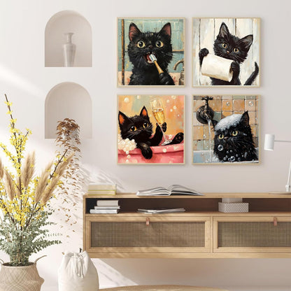 AIBOERL 4 Pack Black Cat Diamond Painting Kits for Adults,Animals in Bathtub DIY 5D Diamond Art Kits Full Drill Diamond Dots Paintings with Diamonds Gem Art and Crafts Home Decor 12x12inch