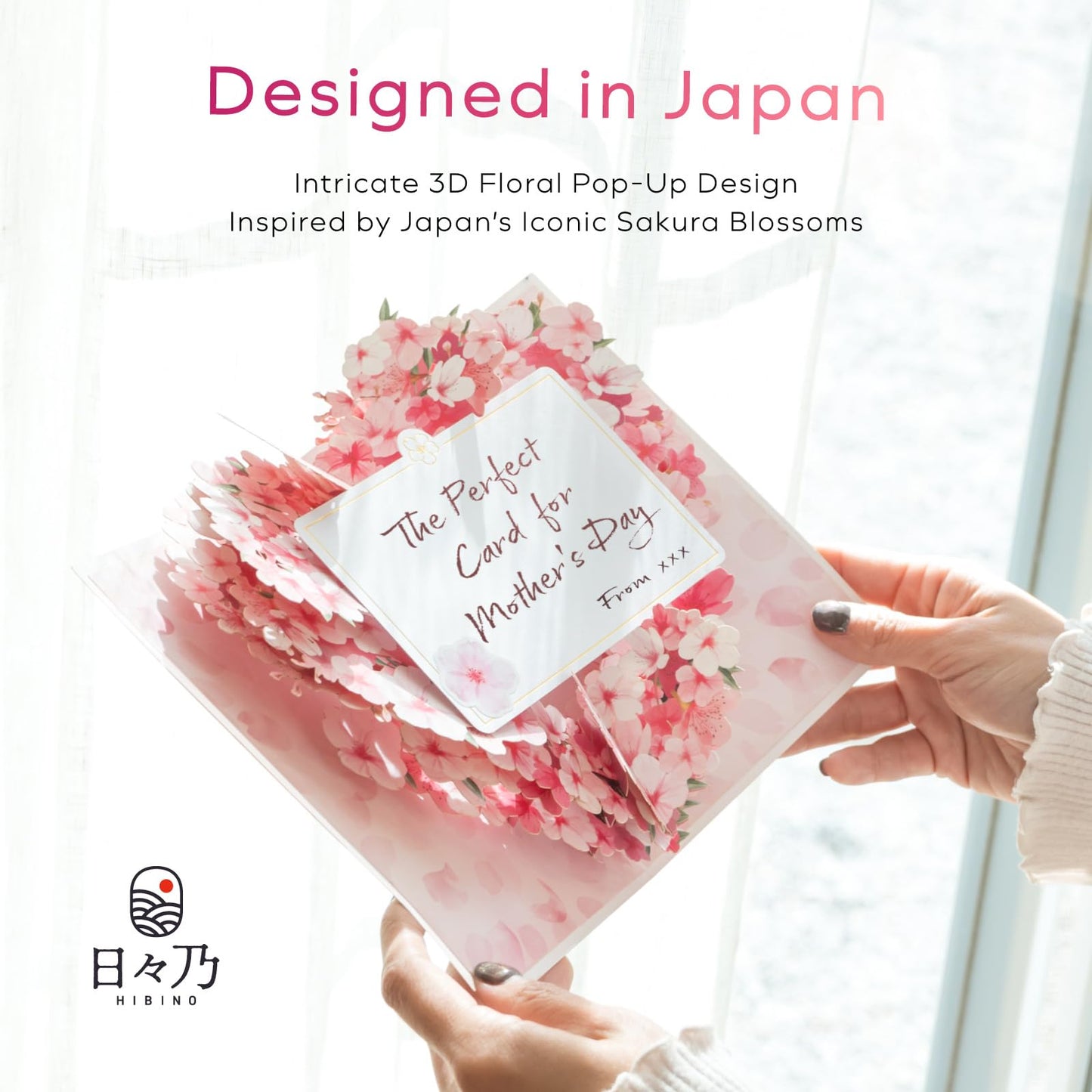 HIBINO 3D Pop-Up Sakura Heart Card | With Slide-Out Message Note | Handcrafted Floral Design | Perfect for Mother's Day, Anniversaries, Birthdays, Weddings, Valentine’s Day, and More | Designed in Japan