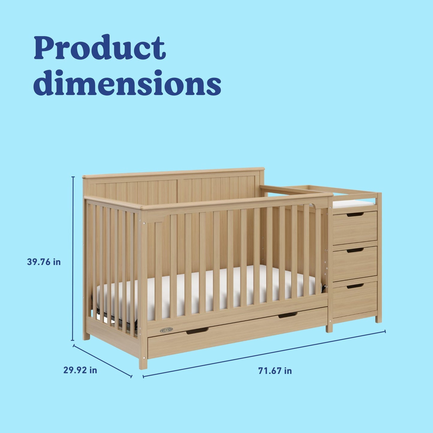 Graco Hadley 5-in-1 Convertible Crib & Changer – GREENGUARD Gold Certified, Fits Standard Crib Mattress, Converts to Toddler Bed and Full Bed, 4 Adjustable Mattress Heights (Driftwood)