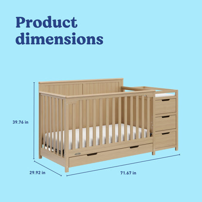 Graco Hadley 5-in-1 Convertible Crib & Changer – GREENGUARD Gold Certified, Fits Standard Crib Mattress, Converts to Toddler Bed and Full Bed, 4 Adjustable Mattress Heights (Driftwood)