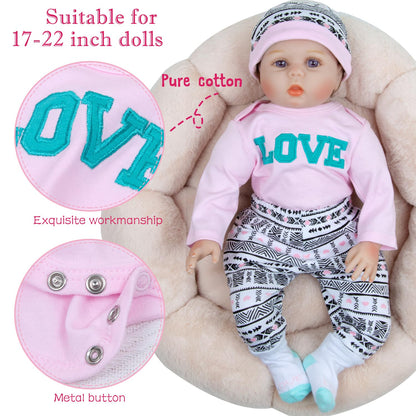 PEDOLLTREE 12 Pcs Reborn Baby Dolls Clothes Girl Outfit Accessories for 17-22 Inch Reborn Doll Newborn Girl with Pink Love Heart Bassinet