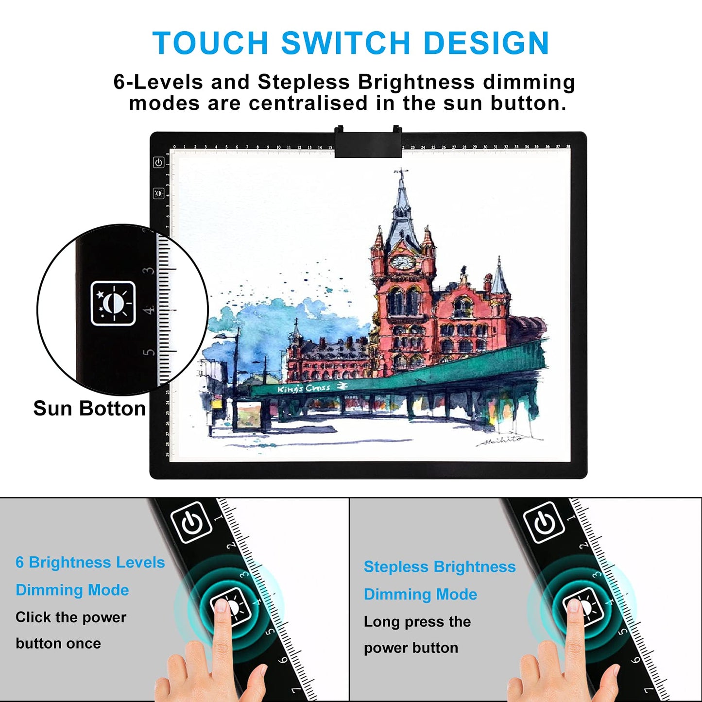 TOHETO A3 Light Pad, Rechargeable Light Board for Diamond Painting, Tracing Light Box with Stand and Clip, Light Table Lightbox for Tracing, Drawing