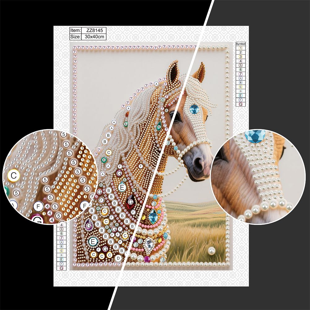 Kulvci DIY 5D Pearl Painting Kit, Horse Diamond Painting Kit for Adults Beginner, Bead Art Kits All-Pearl Dot Painting for Wall Decor, Creative Stress Relief Gift Home Decor,12 × 16 inch