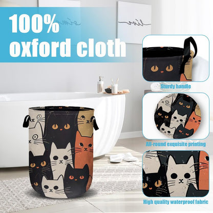 Watercolor Funny Cat Laundry Basket, Laundry Hamper Collapsible Oxford Cloth with Handle Clothes Storage Bin for Bathroom Laundry Room Bedroom 15.7 X 20 Inch