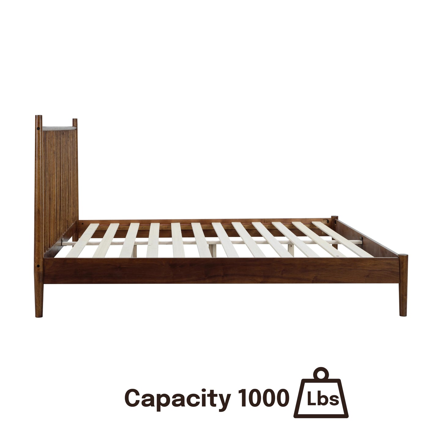 NTC Inno Wooden Bed Frame with Headboard, Solid Oak and Rubber Wood Foundation with Silent Slats and Wood Central Supports, 1000 Lb Capacity, Effortless Assembly, King - Dark Walnut