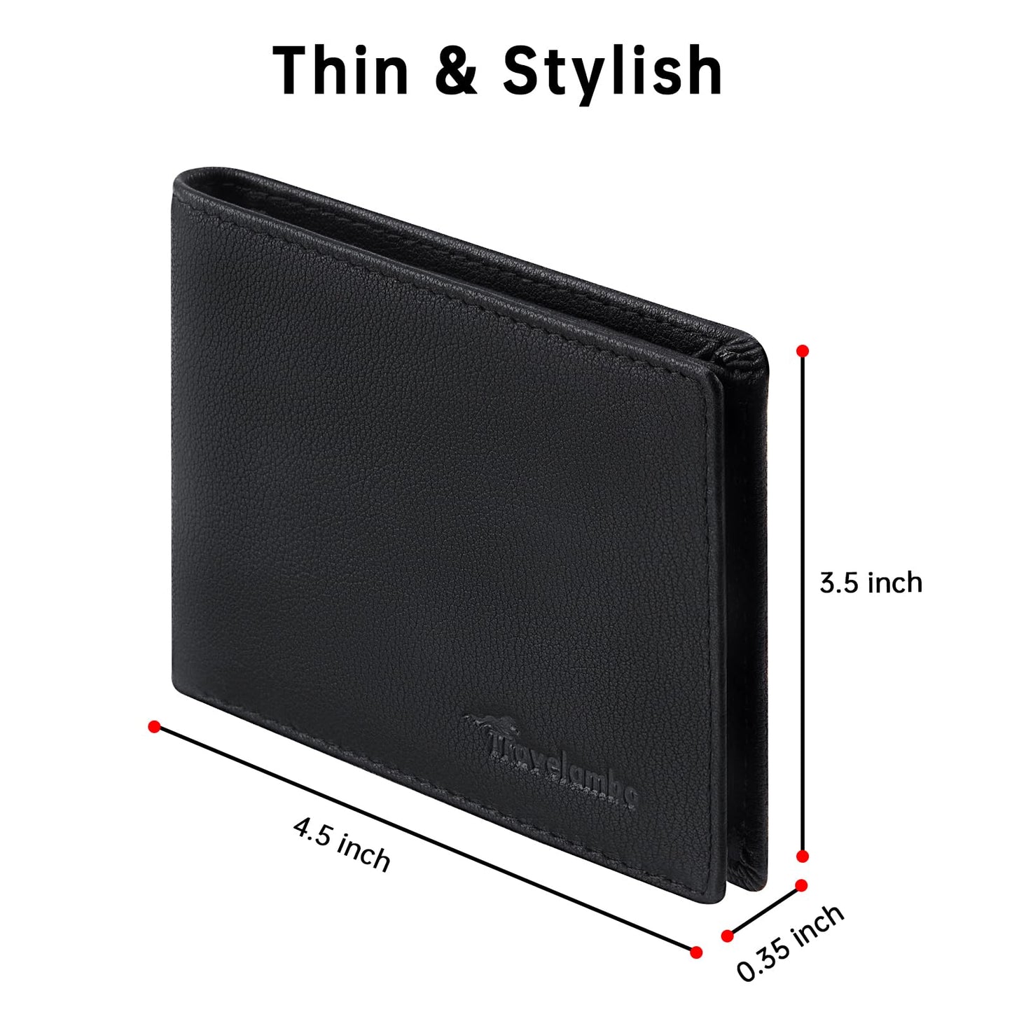 Real Leather Mens Bifold Wallet RFID Blocking Slim Minimalist Front Pocket - Thin & Stylish with ID Window in Gift Box (Nappa, Black)