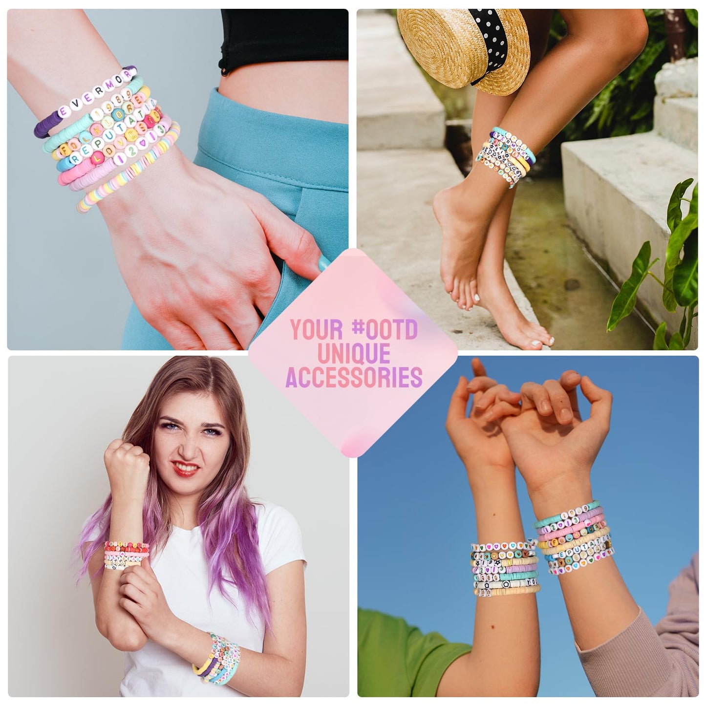 Pizooro Friendship Bracelet Kit, 28 Colors 5040 Pcs Clay Beads 1200 Pcs Letter Beads for Bracelets Making,4 Styles Round Alphabet,Number,Heart,Pattern Beads,Jewelry Craft Kits Gift