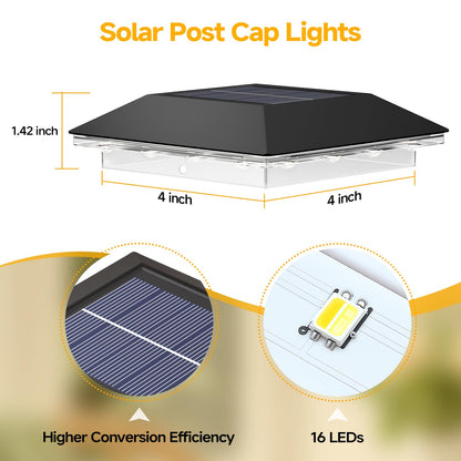Mlambert 12 Pack Solar Post Cap Lights Outdoor - 3 Lighting Modes Waterproof LED Solar Post Lights Fit 3.5×3.5 Wood/4×4 Vinyl Fence Deck Posts, Black