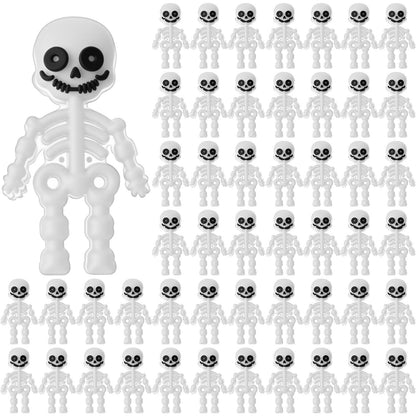 VioraWhite 50 Pcs Halloween Mini Skeleton Figures Tiny Resin Skeleton Figurines Miniatures Skulls Figures Ornaments for Halloween Party Favors Gifts to Hide and Seek Garden Dollhouse Decor(White)