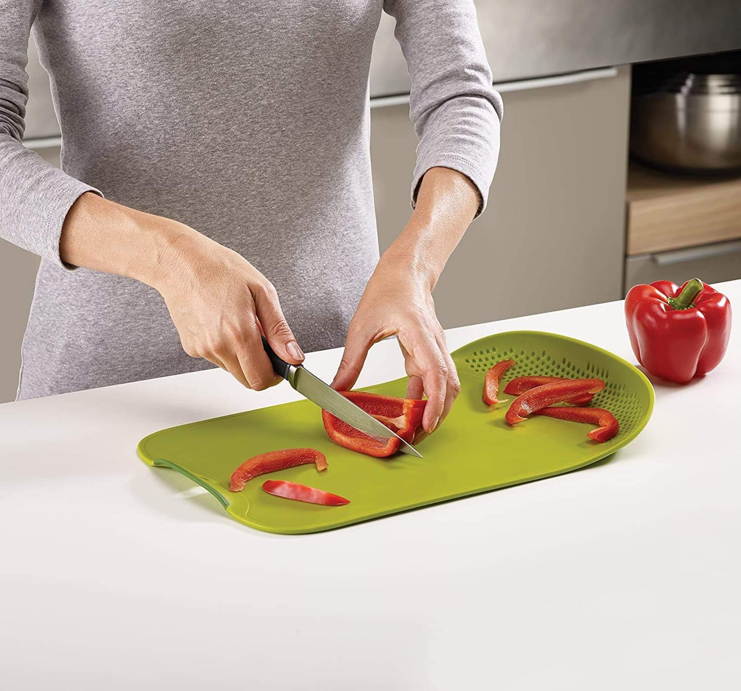Chop and Drain Plastic Cutting Board with Colander, BPA-Free and Dishwasher Safe