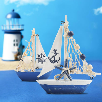 Meching Sailboat 2 Set Sailboat Mini Model Decoration PCS Wooden Sailing Boat Home Decor Nautical Decoration Sailing