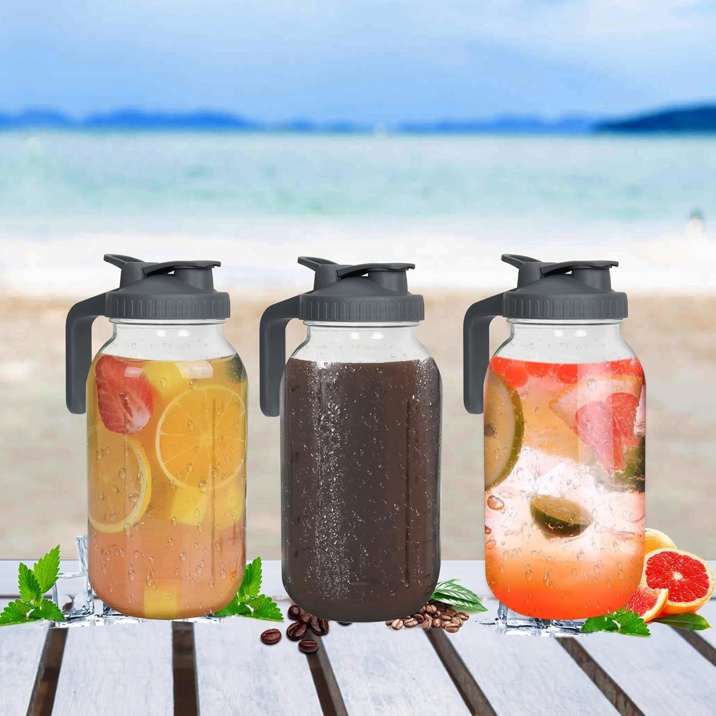 Cold Brew Coffee Maker - 64 Oz (2 Quart) Wide Mouth Glass Mason Jar with Stainless Steel Filter