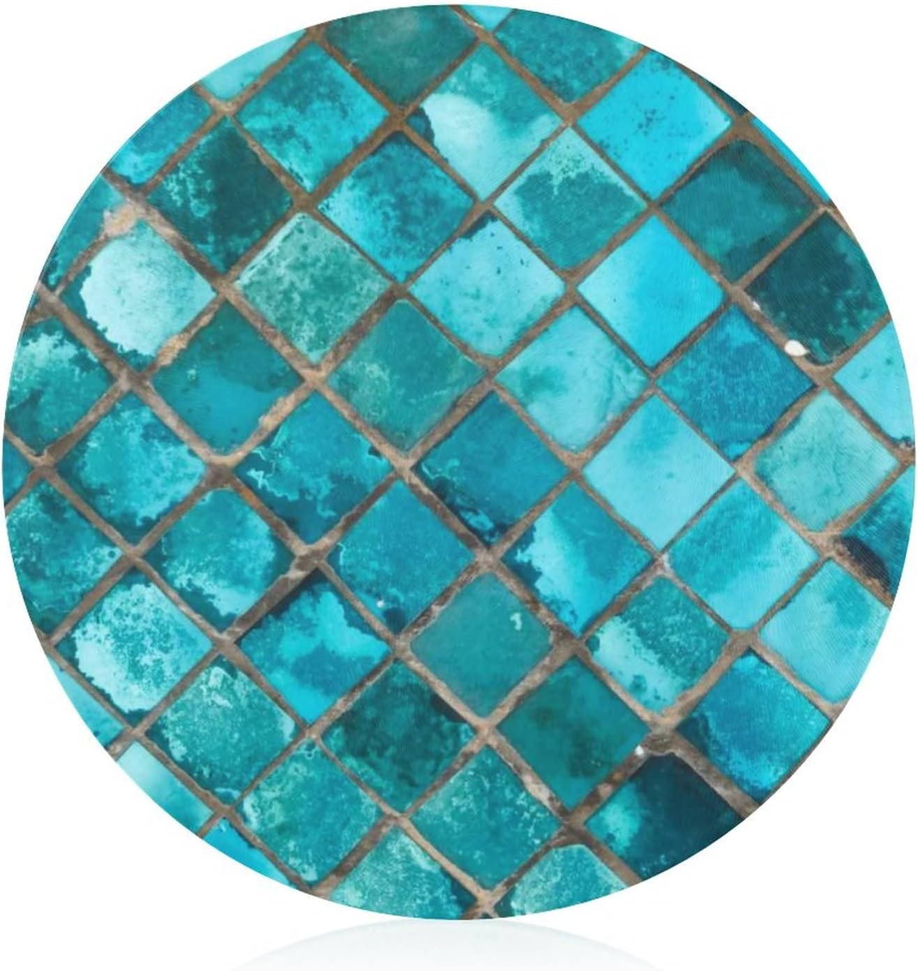 Tempered Glass Cutting Board, Turquoise Blue Pattern, 8" Round Kitchen Decorative Chopping Board