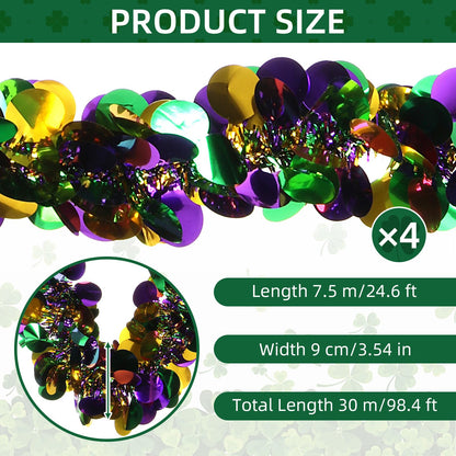Ohiyoo 100 Feet Mardi Gras Tinsel Garland Gold Green Purple Garland Mardi Gras Christmas Tree Tinsel Metallic Twisted Hanging Streamer for Oktoberfest Birthday Party Decoration