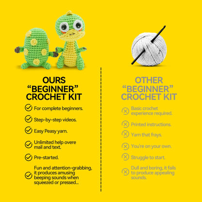 Eelexa Crochet Kit for Beginners - 2 Pack Set with Dinosaur Plush, Egg& Squeaker, Complete Starter Kit with Yarn, Tools & Video Tutorial, DIY Animal Craft Gift for Lovers