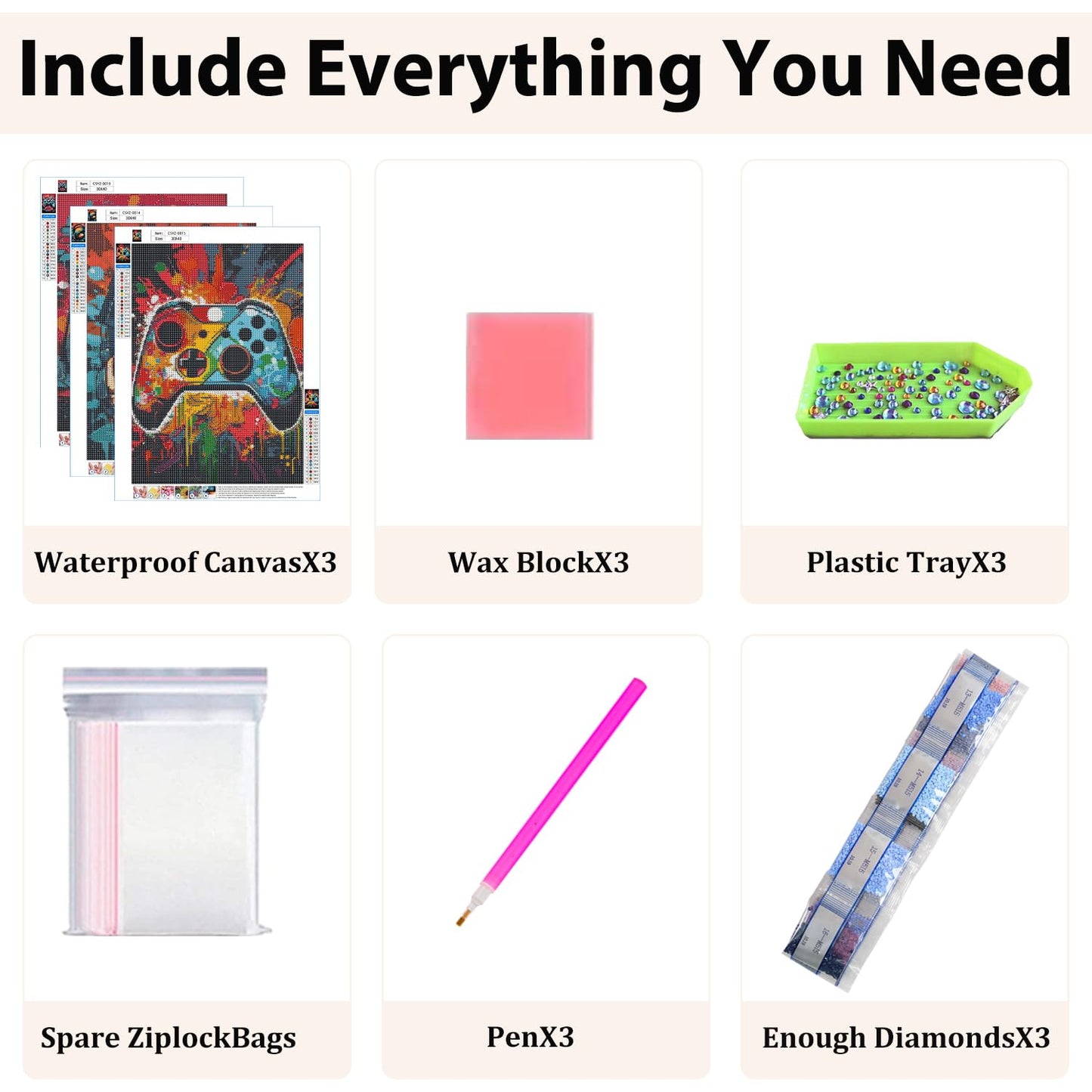 Pxzcrypha 3 Pack Video Game Diamond Art Kits for Adults, DIY Gaming Equipment Diamond Painting Kits for Beginner, Full Round Drill Paint by Diamonds, Gem Art and Crafts for Home Wall Decor 12x16inch