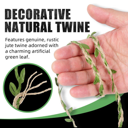 Radix Rope Natural Jute Twine with Green Leaf - 100 Feet (30 Meters) | Decorative Garden String for Gift Wrapping, Crafts, Wedding Decor