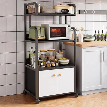 DHXIAMZ Storage Rack for Kitchen Rolling Microwave Stand Versatile Cabinet for Entryway Living Room & Bakery 52x34x126.5CM Stylish Black Kitchen Shelving Unit