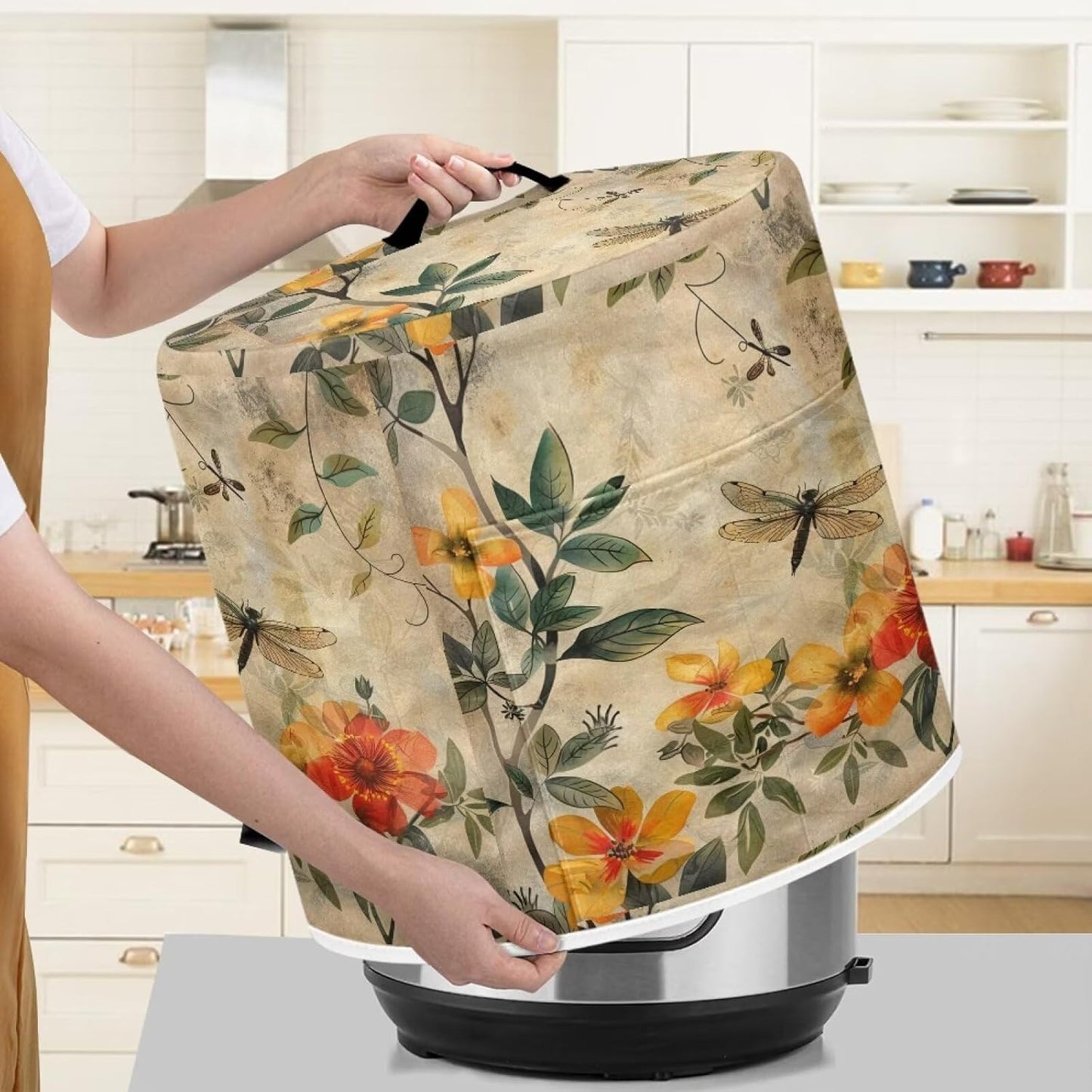 Dragonfly Yellow Flower Air Fryer Cover - Dust Protection Compatible with Instant Pot, Kitchen Appliance Cover