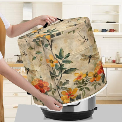 Floral Dragonfly Rice Cooker Cover, Waterproof 3 Quart Dust Cover for Kitchen Appliance Accessories