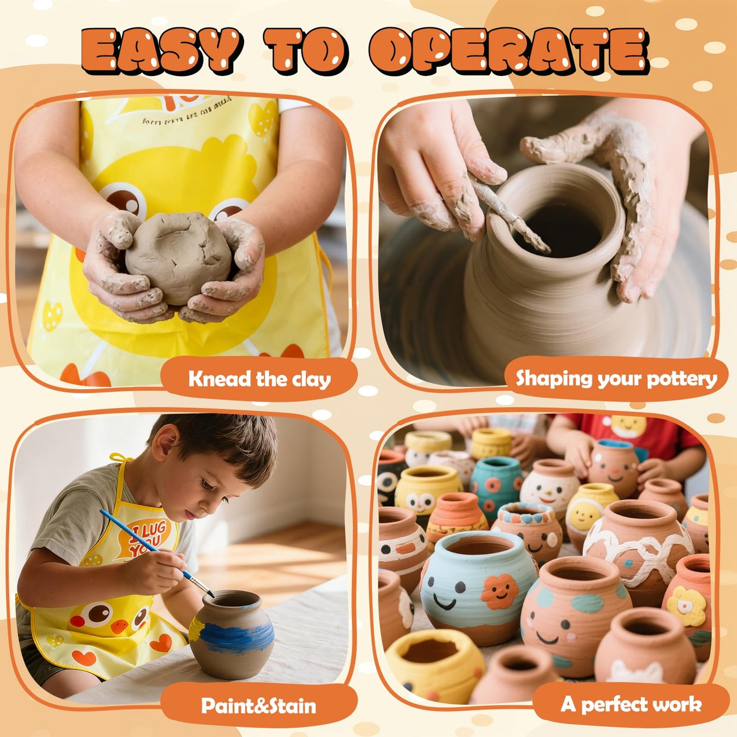 Skirfy Mini Pottery Wheel Machine Kit for Beginners Kids with Light,Electric Ceramic Wheel with Foot Pedal&Painting Kit, Adjustable Speed,Clay Spinner DIY Tools for Art Craft Birthday (Brown)
